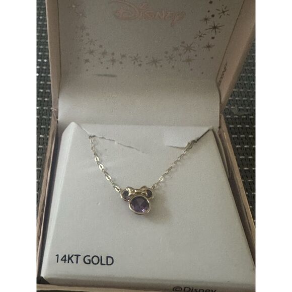 14K Solid Yellow Gold Disney Child’s Necklace Purple Stone - Picture 1 of 5